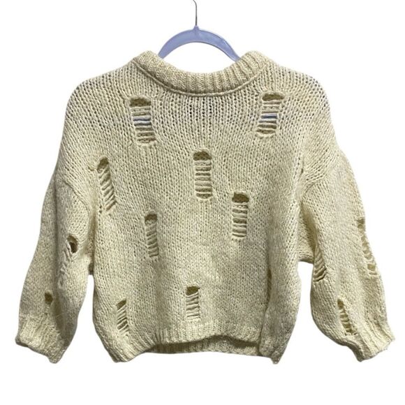 ASOS Design Cream Distressed Knit Sweater Cropped Pullover – Size 6 - Picture 1 of 10